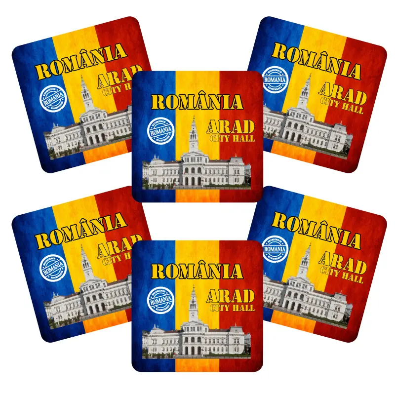 Arad romania, set 6 suporti coster din lemn, model 009